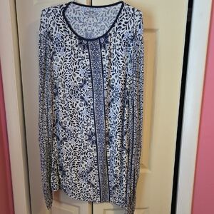Lands End Floral Blue and White Women's Top